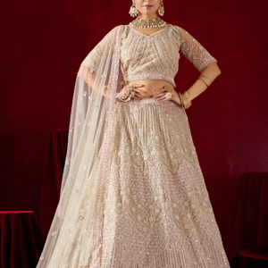 Embroidered Sand Cream Beads Lehenga