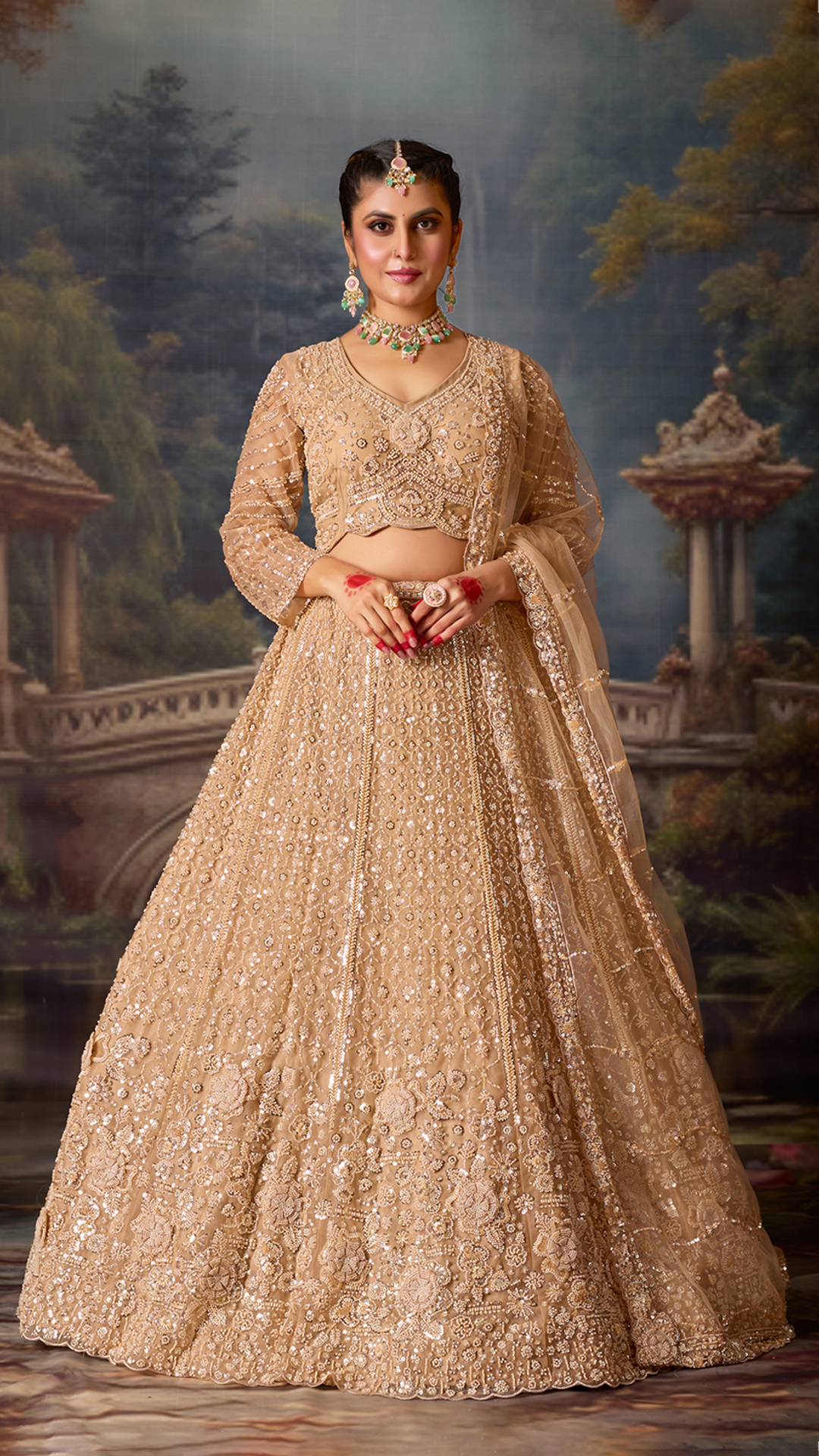 Golden Beads Embroidered Wedding Lehenga