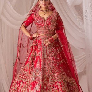 Traditional Red Embroidered Bridal Lehenga