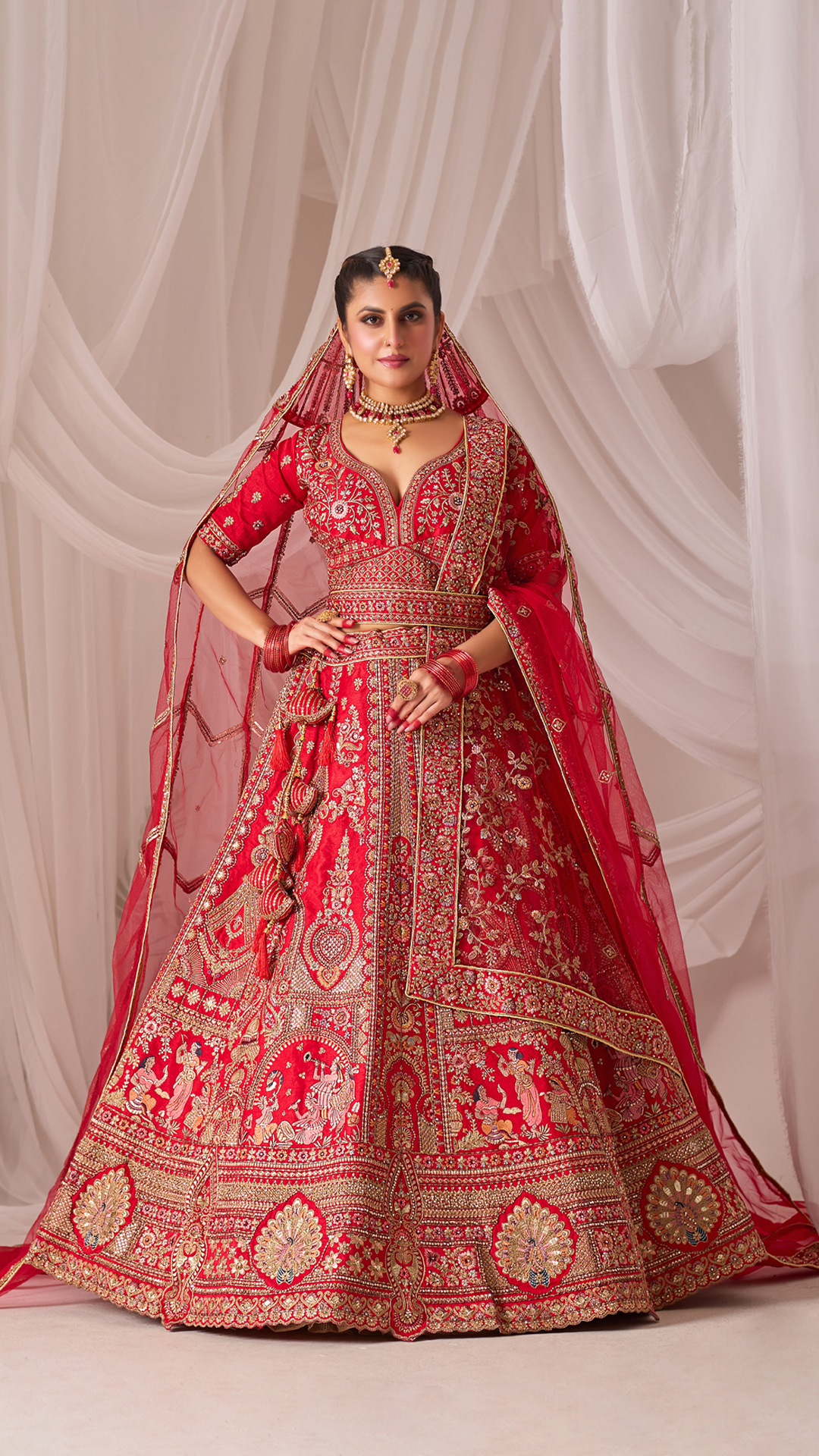Traditional Red Embroidered Bridal Lehenga