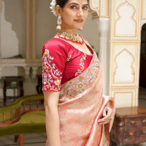 Soft Pink Peach Heavy Embroidery Saree for Wedding