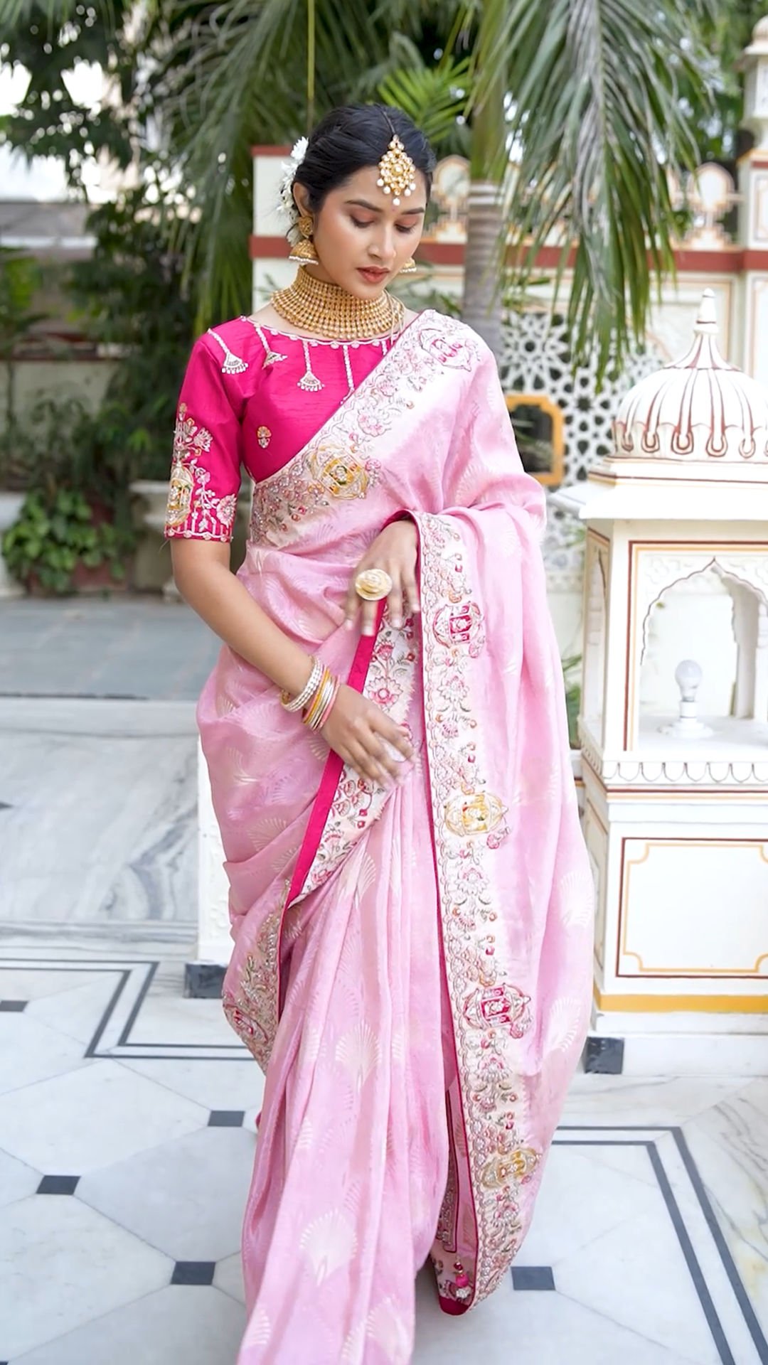 Light Pink Embroidered Silk Saree